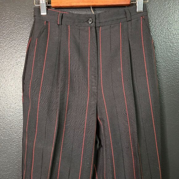 VintageHigh Rise Pleated Front Dark Academia Gothic Punk Black Red Pinstripe Woo - Picture 3 of 8